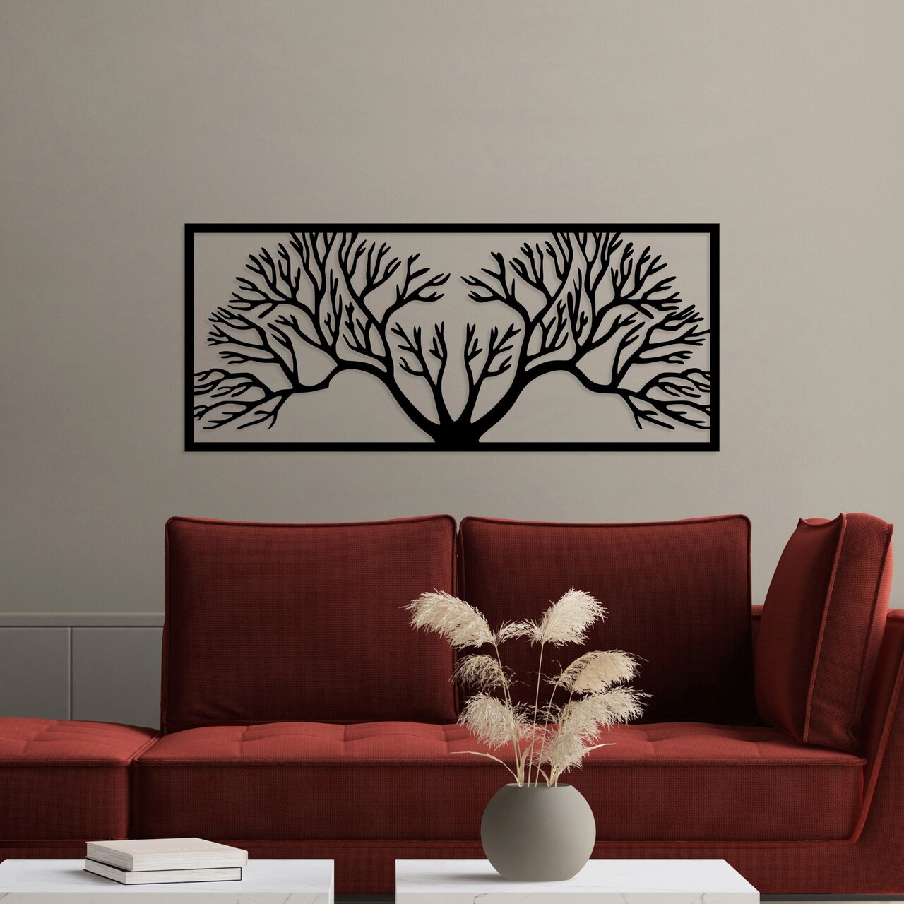 Decoratiune de perete, Horn Tree, Dimensiuni: 38 x 90 cm, Negru - imagine 6